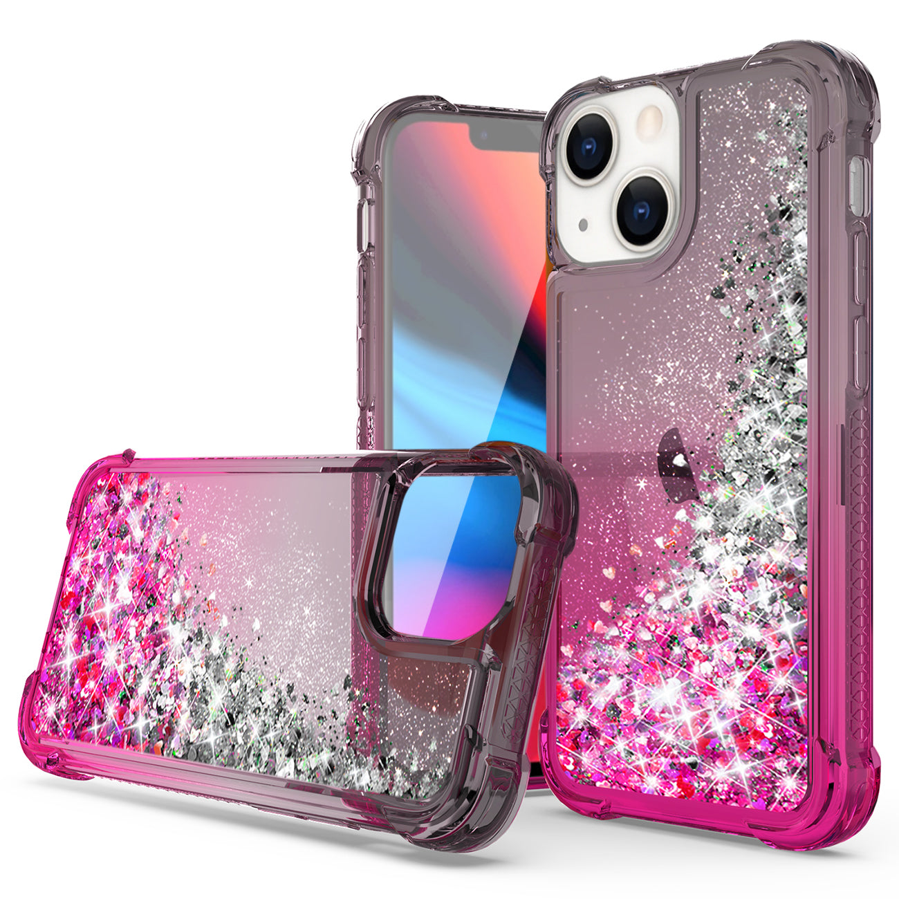 Shiny Flowing Glitter Liquid Bumper Case For APPLE IPHONE 13 In Black